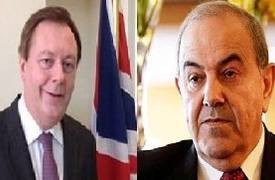 علاوي والسفير البريطاني يؤكدان ضرورة وضع خارطة طريق لتحرير المدن من داعش